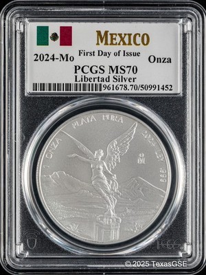 2024 Mexico Onza Silver Libertad .999 Silver 1oz Coin PCGS MS70