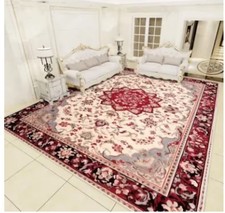 Floral Print Area Rug Large Non-Slip PVC Backing – Red/Beige 200x300cm