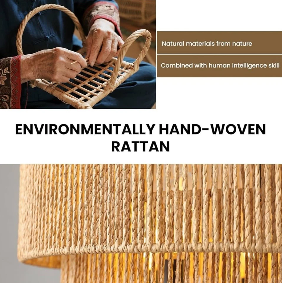 Ротанговая люстра светильник 18 дюймов богемное плетение вручную современный фермерский дом 1590 - Изображение 3 из 4