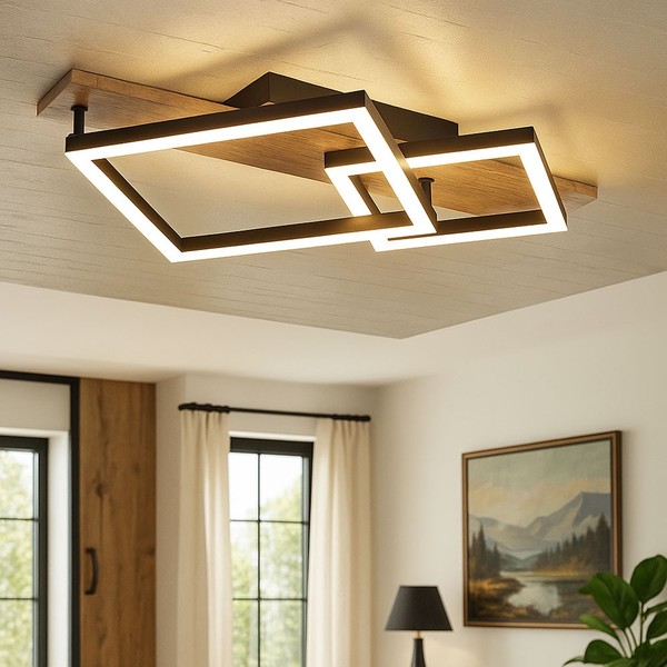 Deckenleuchte Deckenlampe Wohnzimmerlampe Led Designleuchte Holzoptik Schwarz-image