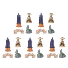  5er-Set Mini-Pagoden-Gartenfiguren: Künstlicher Bergfelsen – Buddha-Statue mit