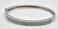 Modern Sterling Silver 40 natural Round Diamonds ladies 7.5" bangle bracelet
