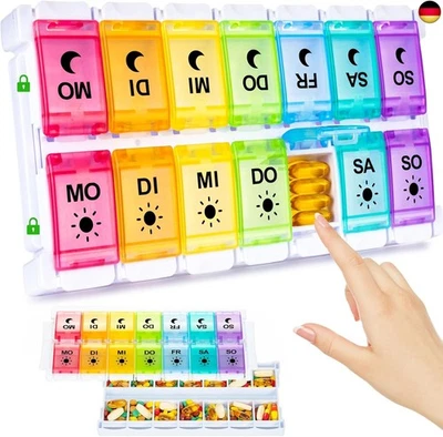 BESUCHE DEN YAKLIM-STORE Tablettenbox 7 Tage, Pillendose 2 mal Am Tag, Am Pm Medikamentenbox 14 Fächer