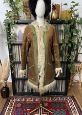 Vintage 1970s Brown Green Afghan Coat 