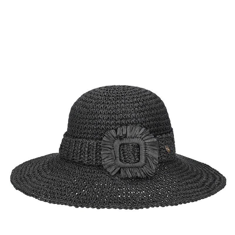 Sombrero Mujer Fieltro Paja Ala Ancha Pamela HAT YOY Negro Talla Regulable 57/58