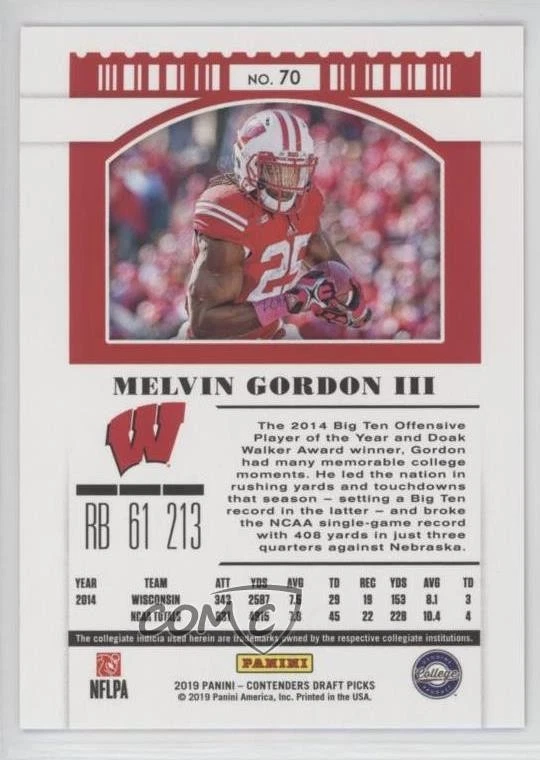 2019 Contenders Draft Picks Season Cracked Ice Ticket /23 Melvin Gordon III #70 - Image 2 of 2