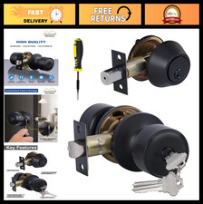 Keyed Alike Entry Door Knob  Single Cylinder Deadbolt Lock Set - Matte Black Fi