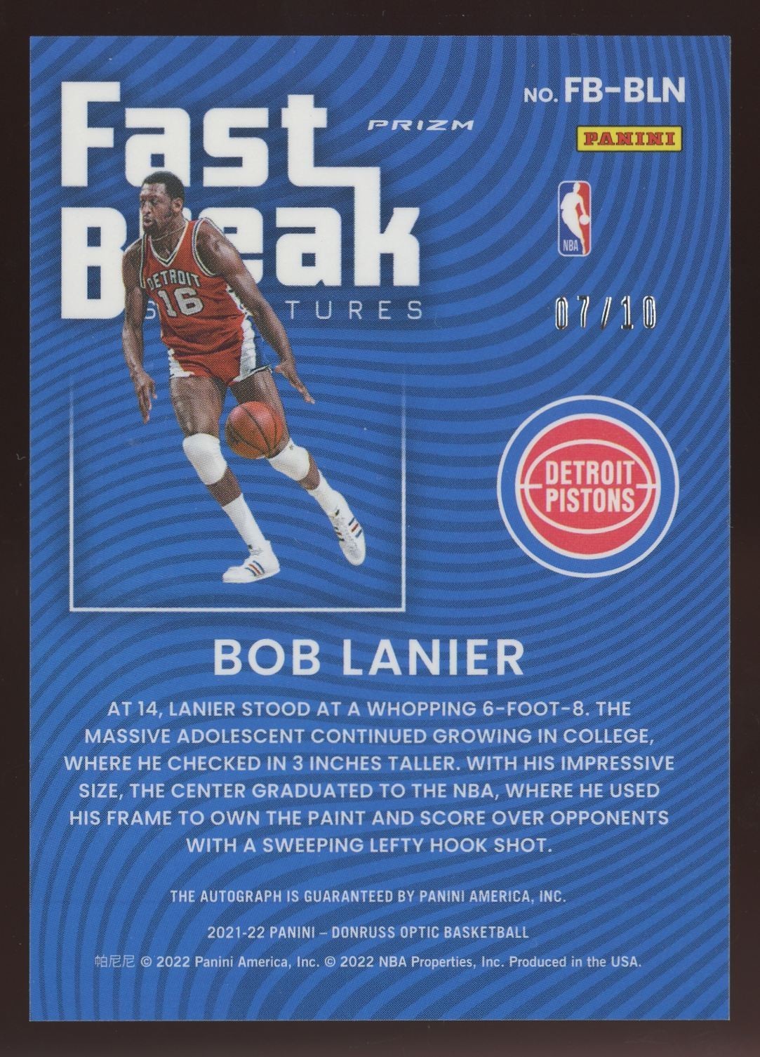 2021-22 Donruss Optic Fast Break Signatures Gold Prizm Bob Lanier Auto SSP /10 view 2