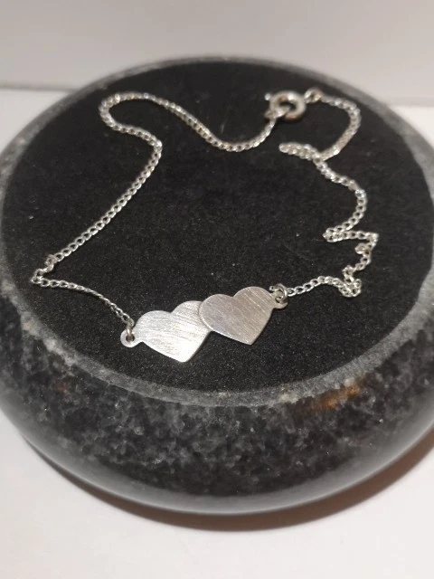 Vintage Double Heart Panel Bracelet / Anklet Sterling Silver 925