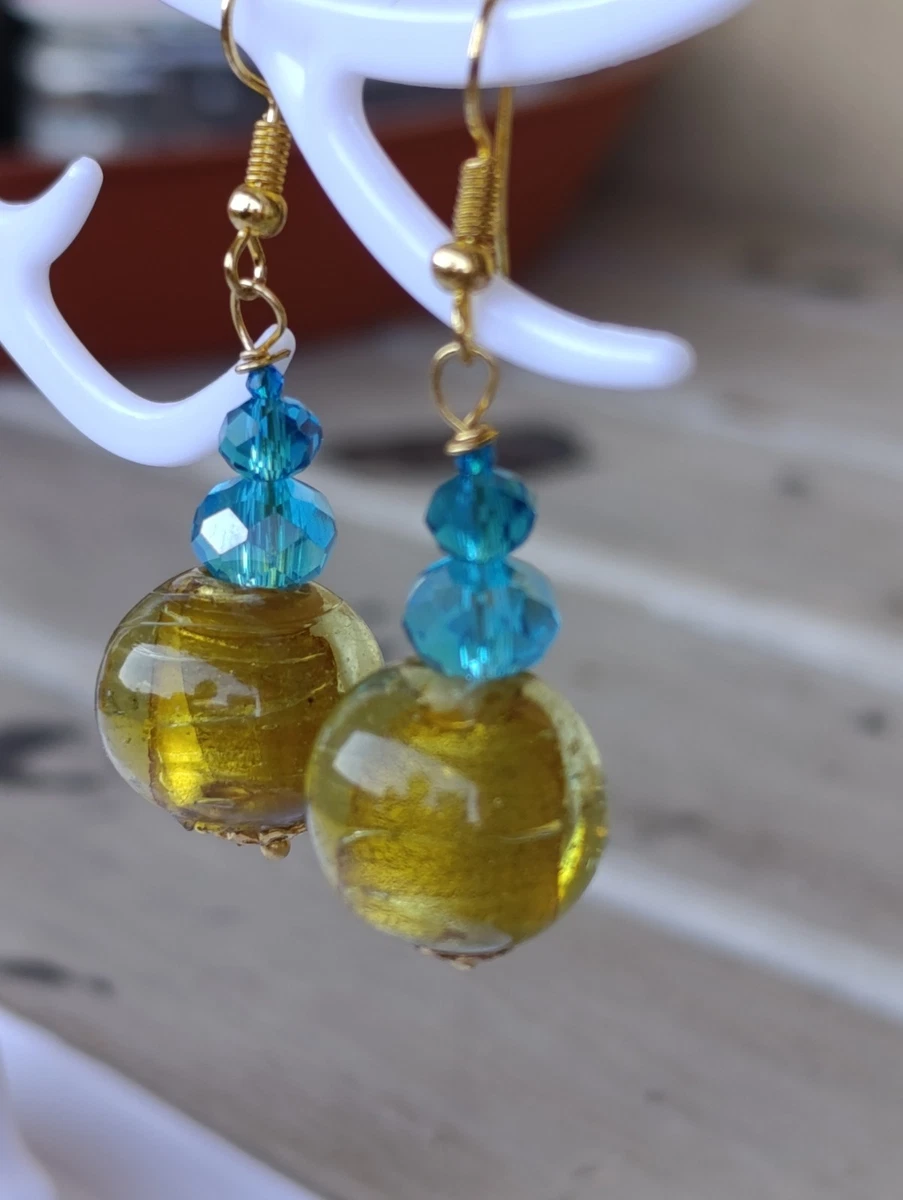 Orecchini bifacciali in vetro di Murano: acciaio chirurgico color verde acqua - Italia
