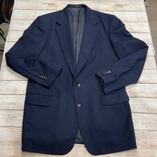 Oscar de la Renta Mens Navy Blue 100 Wool Blazer Jacket 44 XL Gold Crest Button