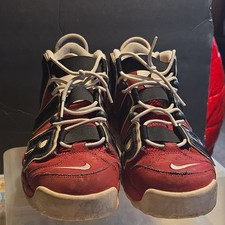 Nike Air More Uptempo Mid Top Lace Up Red Black White Basketball Sneakers