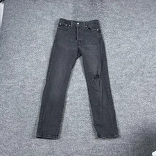 Levis Wedgie Straight Jeans Womens 26 Black Button Fly Ripped Knee 34964-0149