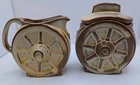Frankoma Pottery Wagon Wheel Sugar Bowl & Creamer Desert Gold Brown