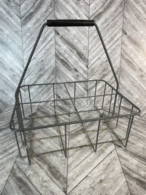 Vintage Metal Wire Milk Carrier Crate Basket w/ Handle 4 Sections