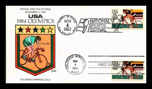 DR JIM STAMPS US COVER OLYMPICS CYCLING FDC DUAL CANCEL COLLINS HAND PAINTED