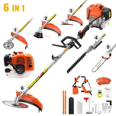6in 1 Benzin Rasentrimmer 52ccm Motorsense Freischneider Heckenschere Kettensäge