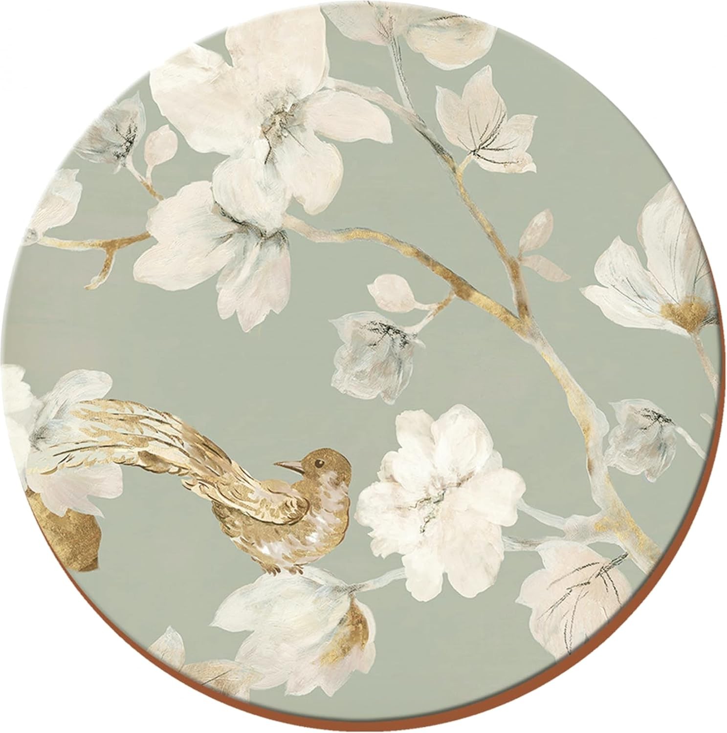 Creative Tops Duck Egg Floral Bird Cork-Back Premium Round Coasters, Set of 4,
