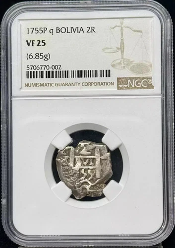 1755 P q BOLIVIA Silver 2 REALES NGC VF-25