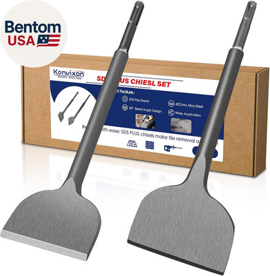 2Pcs SDS plus Chisels Set, Flat & 20° Bent, 3  X 10  Tile Removal Bits in 40Cr A