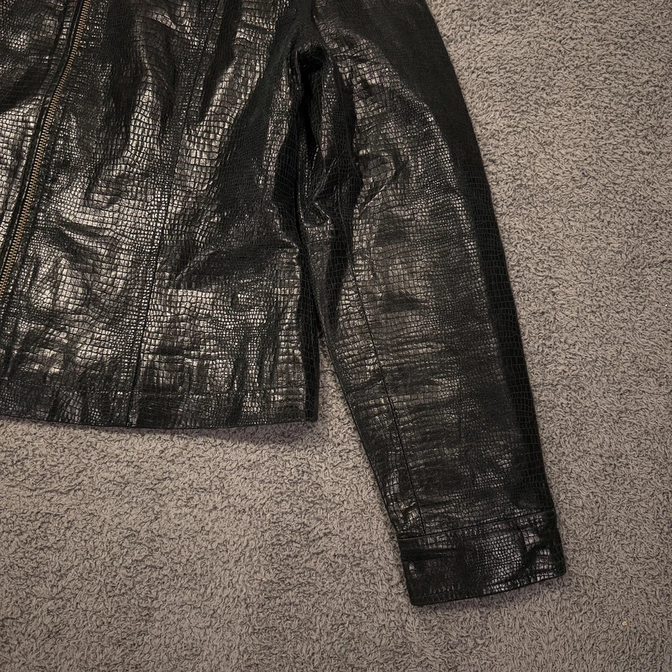 Chaqueta de Cuero Rafaella Y2K Mujer 10 Negro Cocodrilo Repujado Cremallera Moto Motociclista Foto 4 de 4