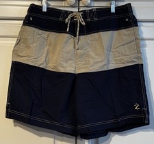 IZOD PerformX Men  s NAVY/BEIGE Swimming Trunks Pool/Beach Pocketed Shorts XL