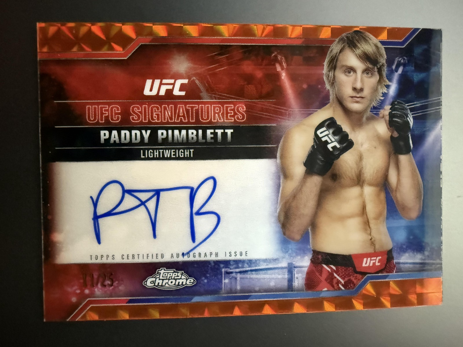 2025 Topps Chrome UFC #SIG-PP Paddy Pimblett UFC Signatures Orange Geo 11/25