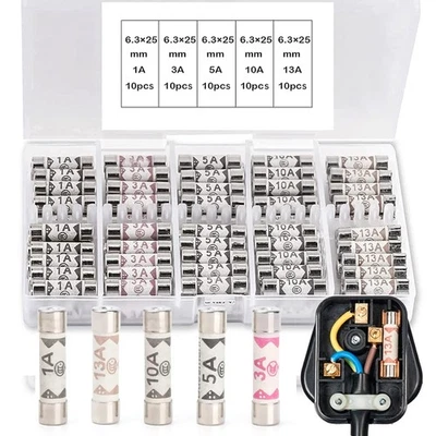 BRANDED 100PCS Ceramic Tube Fuses Household Set with 1A 3A 5A 10A 13A Amp 240 Volt...