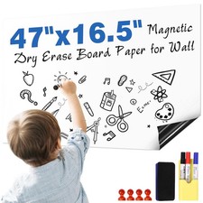 Magnetic White Board Sticker Adhesive 47"x16.5" Dry Magnetic Erase Board for ...