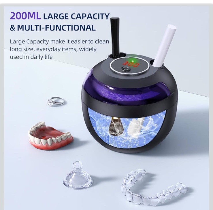 ECOBASIC ULTRASONIC RETAINER CLEANER MACHINE DENTURES MOUTH GUARDS - BLACK !!