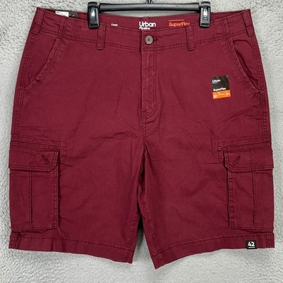 Urban Pipeline SuperFlex Mens Cargo Shorts 42 Maroon Stretch