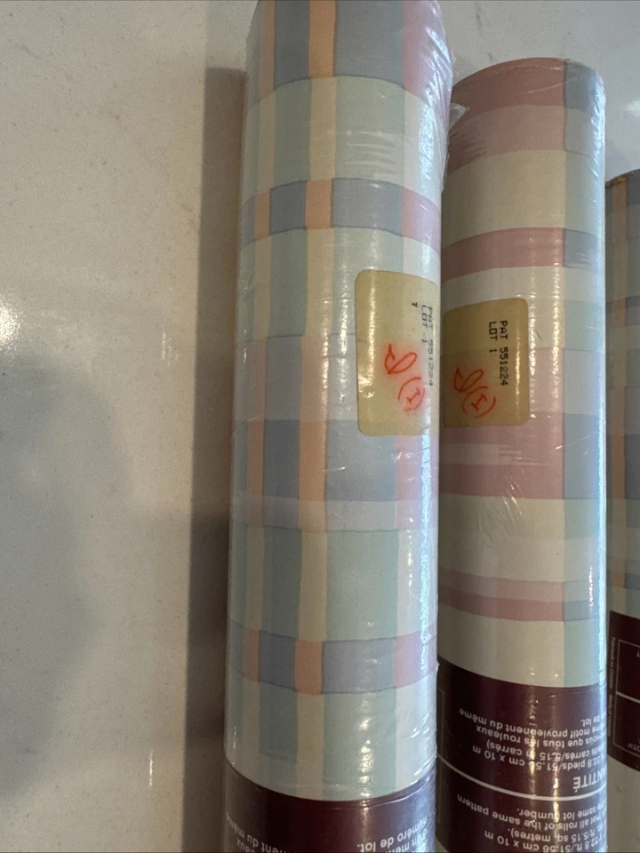 VTG Waverly Wallpaper Covering Lot 3 Rolls Cottagecore Pastel Plaid Nursery Girl - Image 2 of 4