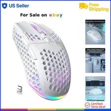 Wireless Gaming Mouse White Honeycomb 7 Buttons Programmable RGB Light