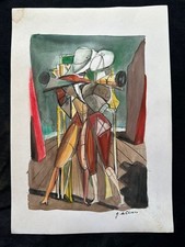 Giorgio de Chirico disegno e quadro su carta antica firmato timbrato vintage