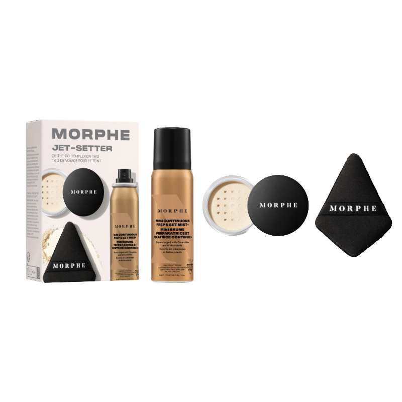Morphe Prep & Set Spray Bake Powder Powder Puff Travel Jet Setter Trio
