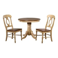 Sunset Trading Brook 3PC 36" Round Dining Set with Napoleon Wood Chairs in Cream