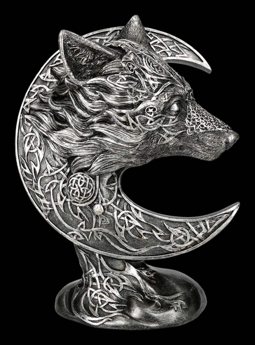 Wolf Figure - IN Celtic half Moon - Spiritual Totem - Fantasy Deco