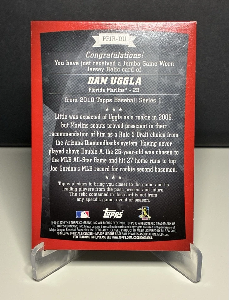 Parche enorme reliquia #12/20 Marlins 2010 Topps Baseball Peak Performance Dan Uggla Foto 2 de 2