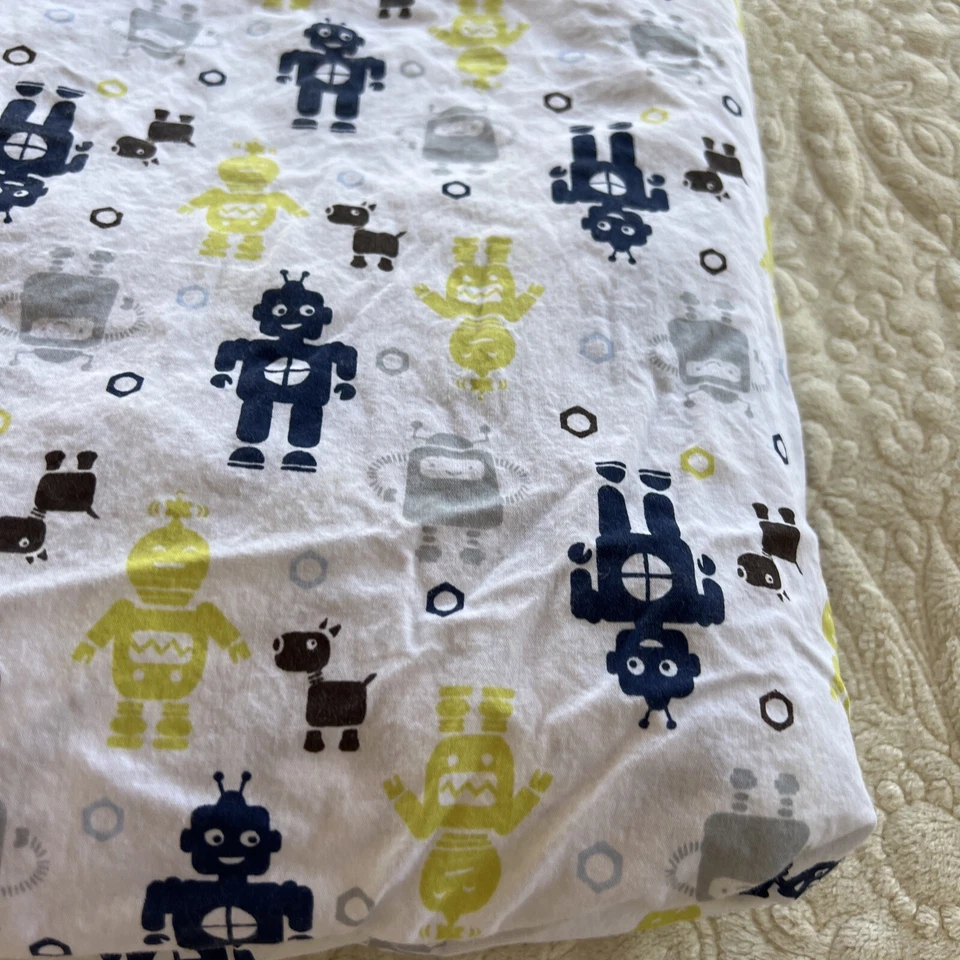 Sábana ajustable Circo Boy blanca verde lima azul gris robots perros cuna cama para niños pequeños Foto 2 de 4