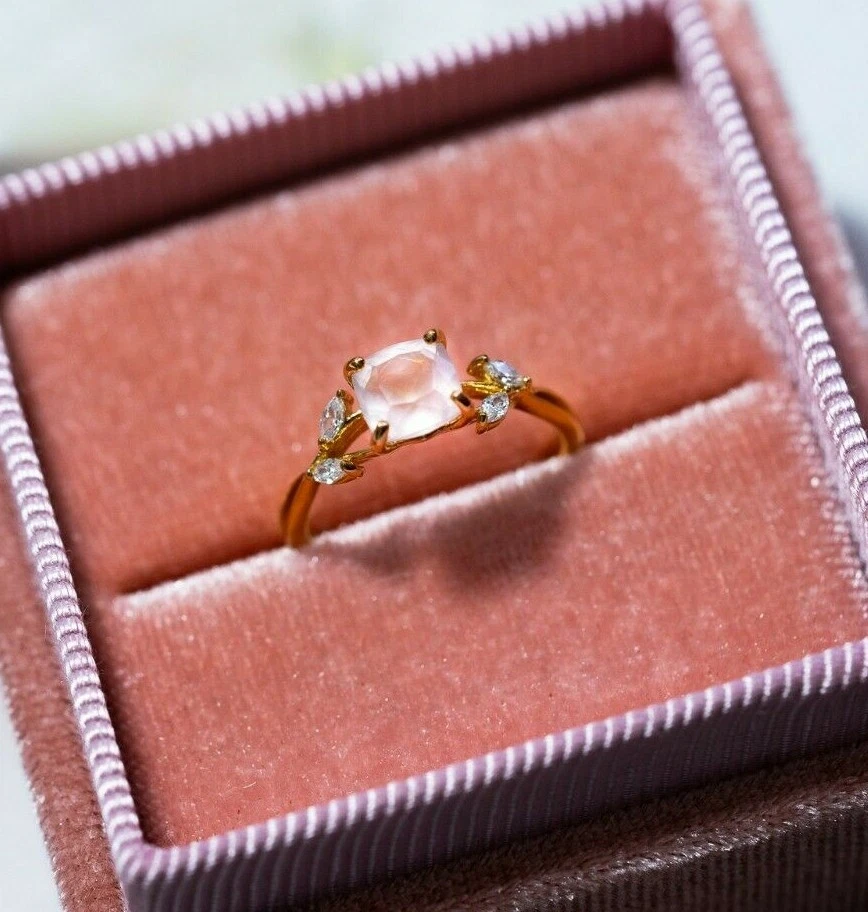 Delicado anillo de cristal rosa con flor de cuarzo rosa plata esterlina oro vermeil joyería Foto 4 de 4