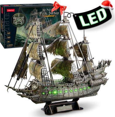 3D Puzzles for Adults Green LED Flying Dutchman, 360 Pieces Haunted Pirate Ship 