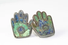 VINTAGE MEXICAN STERLING SILVER LOS CASTILLO AZURITE  HAND SCREW EARRINGS