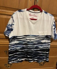 Robert Graham White Crew Blue Water Waves Duel Design Beach S/S KTW Cotton M EUC