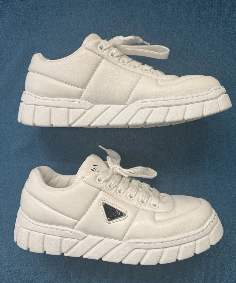 靴 PRADA leather shoes white archive Prada Padded Nappa Leather Sneakers White Size 12 UK / 13 US | eBay