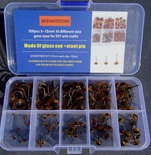 100 Pcs 3/4/5/6/7/8/9/10/11/12Mm Amber/Black Glass Eyes Kits for Needle Felting