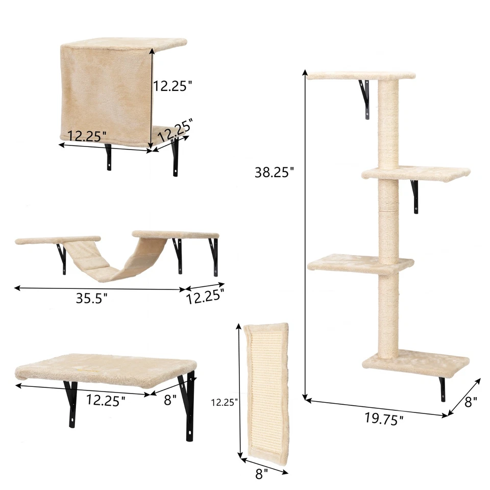 COZIWOW 5 Pcs Wall-Mounted Cat Climber Set Wood Indoor Cat Furniture Cat Shelves - Image 2 of 4