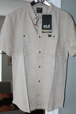 NWT Jack Wolfskin Short Sleeve Emerald Lake Shirt M Sand Dune - US SELLER
