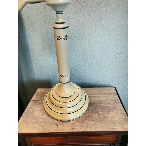 Toleware Lamp-Student Desk- Painted Black & White Metal Tole Table 2 Arm Vintage - Picture 7 of 14