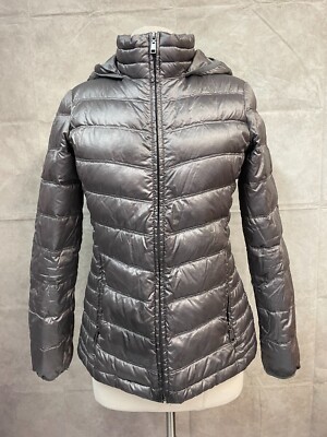 G.H. Bass & Co. Jacket Womens Gray Puffer Goose Down Hooded Full Zip Size S