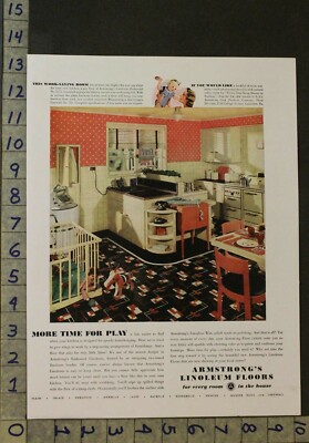 1937 ARMSTRONG LINOLEUM FLOOR KITCHEN HOME DECOR PLAYPEN LAUNDRY AD 25319***